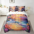 thumbnail image 2 of Erosebridal Ocean Beach Bedding Sets Twin Size,Pink Flower Comforter Sets with Sheets,Summer Holiday Decor,Reversible,Breathable,7pcs, 2 of 6