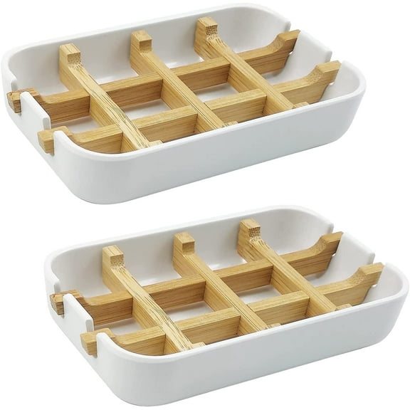 Ddluck Bamboo Soap Dish, White, 2 pack