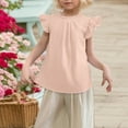 thumbnail image 4 of Krdevn Solid Color Ruffled Short Sleeve Casual Cute Girl Ruffled Neck Pleated Texture Shirt,13-14 Years, 4 of 7