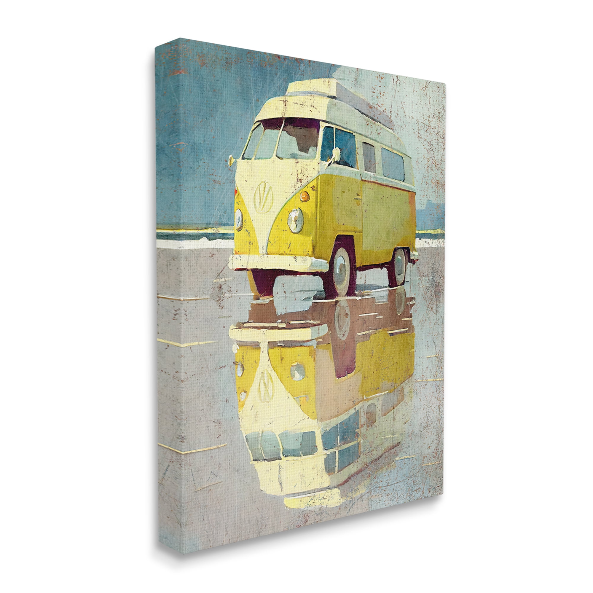 Stupell Industries Yellow Rustic Minibus Transportation Painting Gallery Wrapped Canvas Art Print Wall Art, 30 x 40