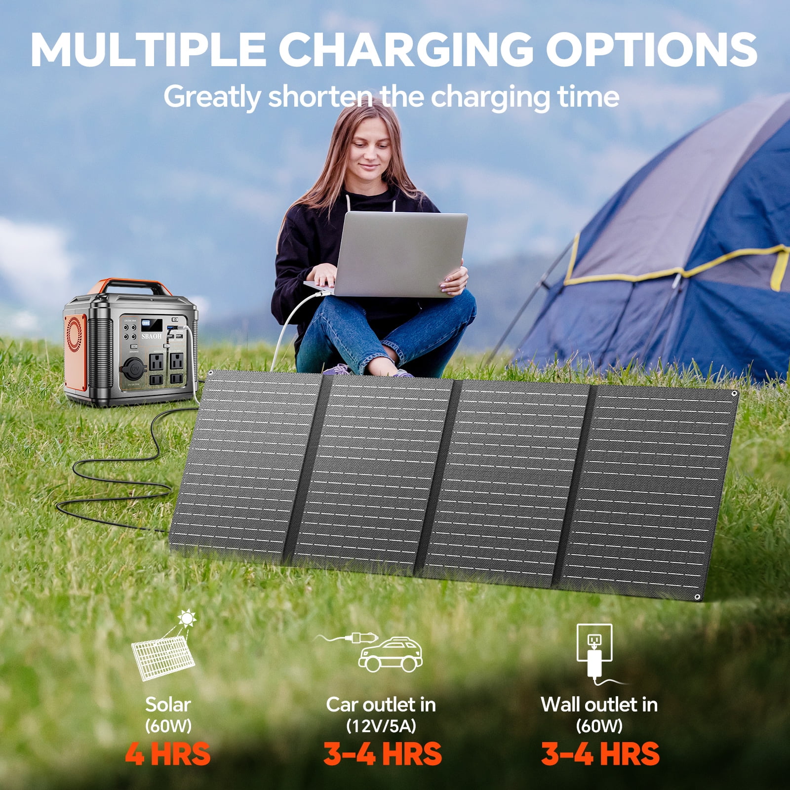 300W Portable Power Station 296Wh 80000mAh Lithium Battery Outdoor Solar Generator Quick Charge 110V AC DC Ports for Home Backup Black(with Solar Panel)