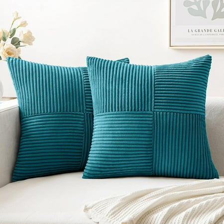 

MIULEE Teal Corduroy Pillow Covers Pack of 2 Boho Decorative Spliced Throw Pillow Covers Soft Solid Couch Pillowcases Cross Patchwork Textured Cushion Covers for Living Room Bed Sofa 16x16 inch