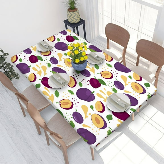 Elastic Edge Fitted Tablecloth Purple Plums Pattern for Rectangle Table 4 FT 30 X 48 Inch