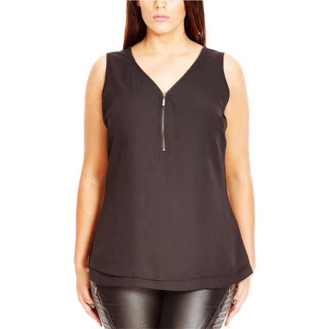 Blusa de punto con cremallera para mujer City Chic, negra, 16W