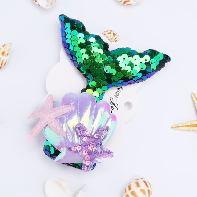 Pinzas para el cabello con forma de cola de sirena para niñas y horquillas con forma de concha, lentejuelas, tela brillante, pasadores para el cabello, accesorios para el cabello para niños.