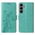 thumbnail image 2 of For Samsung Galaxy S24 5G 6.2 inch Embossed Butterfly Flowers With Card Slots And A Cash Compartment Shockproof Kickstand Flip Leather Phone Case For Women,Green,For Galaxy S24 5G, 2 of 7