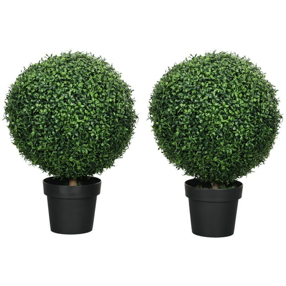 HOMCOM Set of 2 Decorative Artificial Plants Boxwood in Pot, 24 Inch