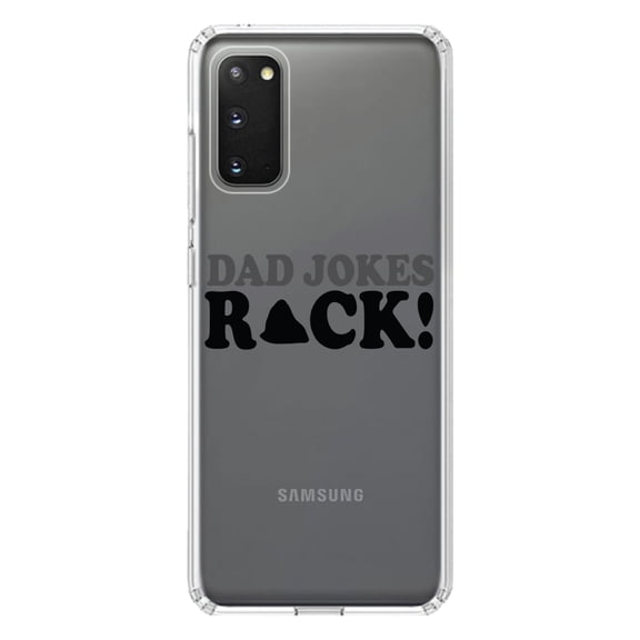 DistinctInk Clear Shockproof Hybrid Case for Galaxy S20 PLUS / 5G (6.7" Screen) - TPU Bumper Acrylic Back Tempered Glass Screen Protector - Dad Jokes Rock