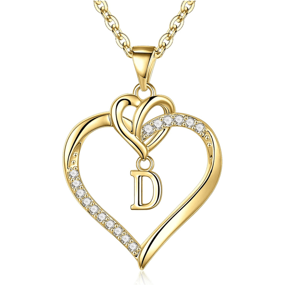SFTING 925 Sterling Sliver with 14K Gold Plated Dainty Heart Initial A-Z Pendant Necklaces Elegant Birthday Valentine's Day Gifts for Women Teens Her