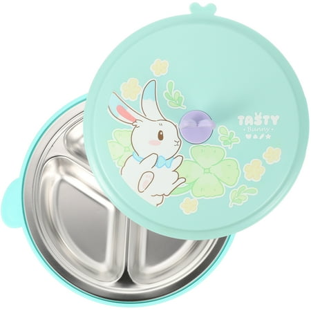 

Stainless Steel Bowl Children Training Trays Baby Dishes Divider Round Lunch Box Grid