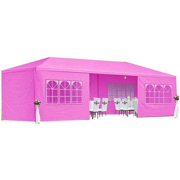 Outdoor Canopy 10x30' Wedding Party Canopy Tent Outdoor Gazebo with 8 Removable Sidewalls Pink Color,Canopy Tent