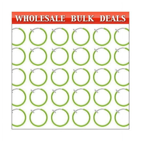 200 Rhodium Plated Non-Piercing Green Spring Hoops (10mm) - Bulk28