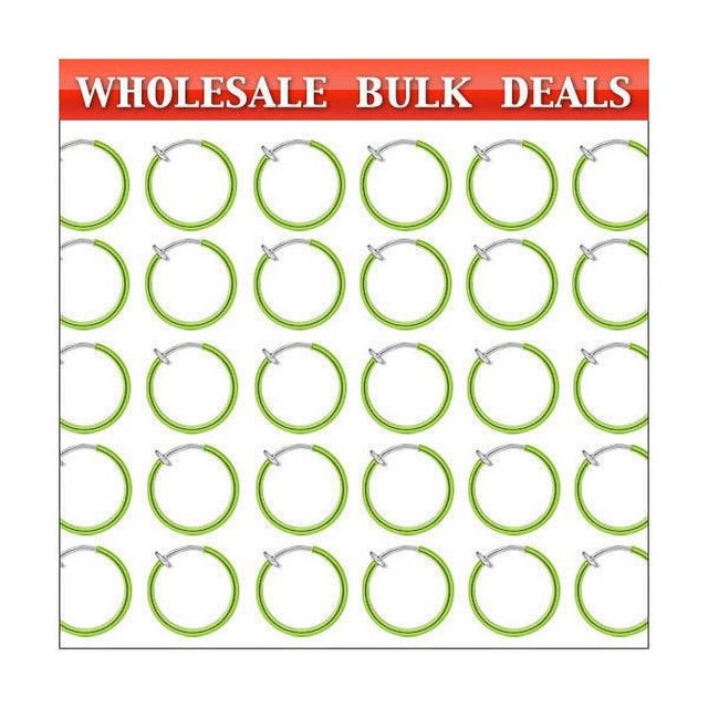 200 Rhodium Plated Non-Piercing Green Spring Hoops (10mm) - Bulk28