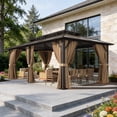 thumbnail image 2 of Clouddwell 12'x20' Hardtop Gazebo - Polycarbonate Double Roof with Netting & Curtains for Patio, Garden Sun Protection,Brown, 2 of 7