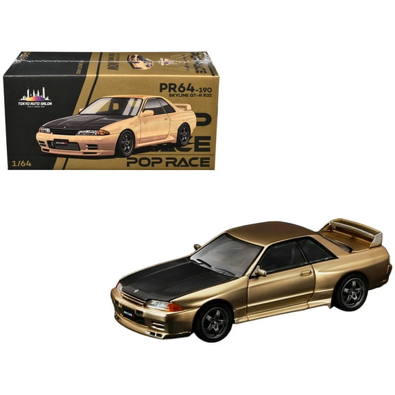 Skyline GT-R R32 RHD (Right Hand Drive) Chrome Gold with Carbon Hood "Tokyo Auto Salon 2025" 1/64 Diecast Model Car by Pop Race