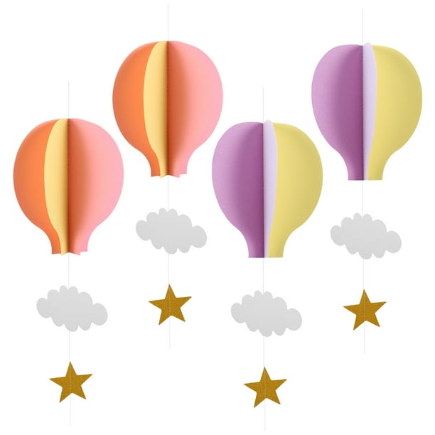 4 adornos de fondo de globos aerostáticos para decoración de pared de cumpleaños, decoraciones colgantes de nubes para fiestas infantiles, decoración de aulas, centros de mesa con globos aerostáticos.