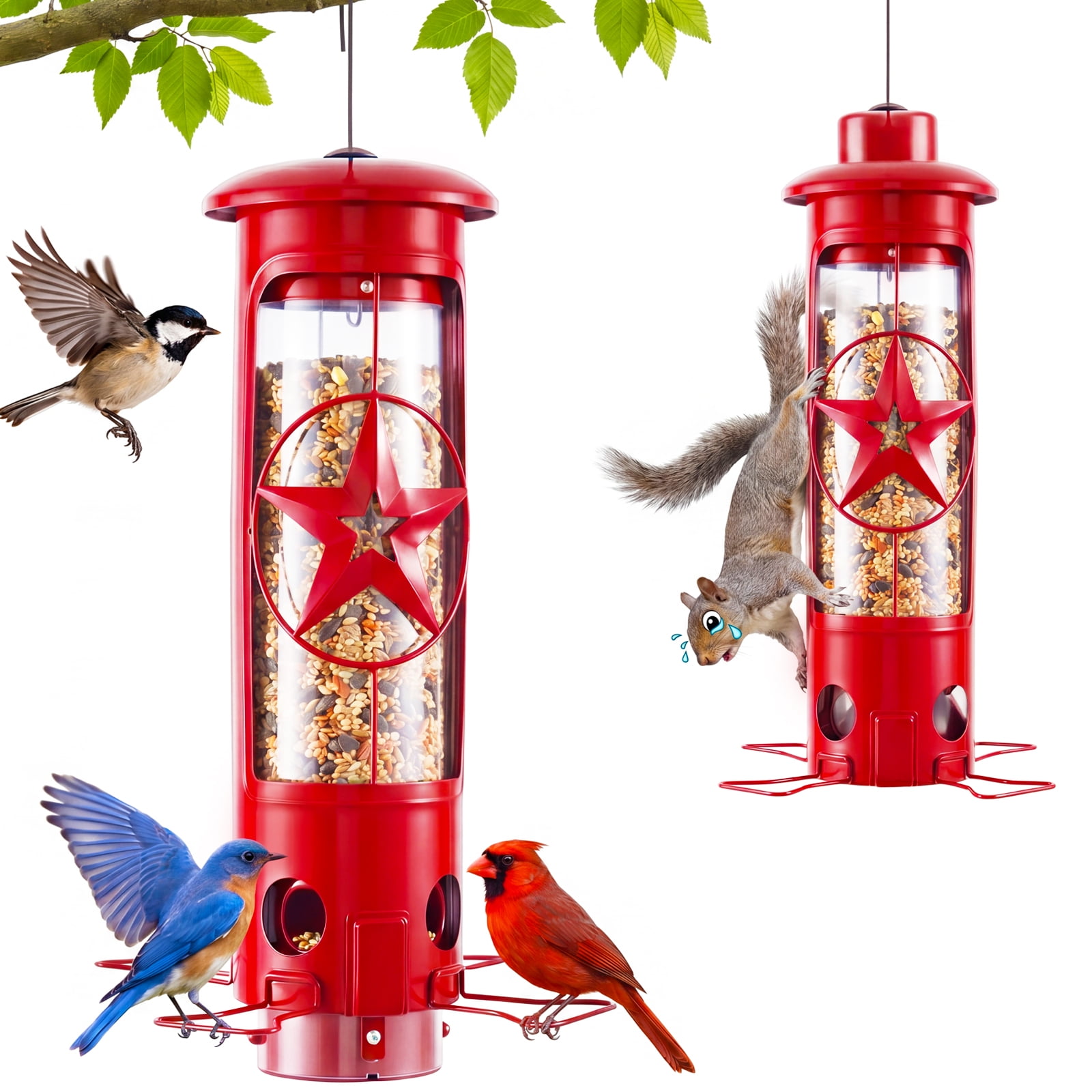 Squirrel Proof Bird Feeders for Outdoors Hanging, Metal Squirrel Proof Bird Feeder with Gravity Protection, 3LB Large Capacity Wild Bird Feeders for Outside Finch, Cardinal, Blue Jay