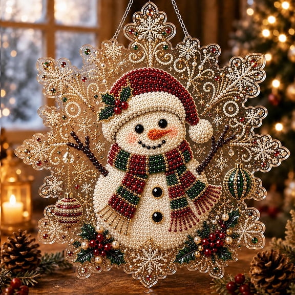 Christmas Pearl Art DIY Hanging Ornament Kit, Diamond Art Painting Mosaic Suncatcher Crafts for Adults, Christmas Wall Hanging Decor, Relaxing Beginner Friendly Holiday Gift