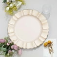thumbnail image 6 of Efavormart 6 Pack | 13" Beige Acrylic Plastic Dinner Plate Chargers With Gold Brushed Wavy Scalloped Rim, 6 of 11