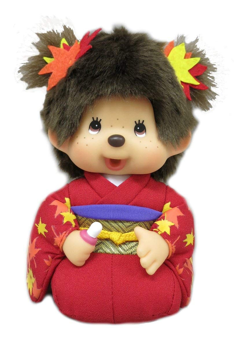 Sekiguchi Monchhichi Girl Doll in Japanese Autumn Kimono 