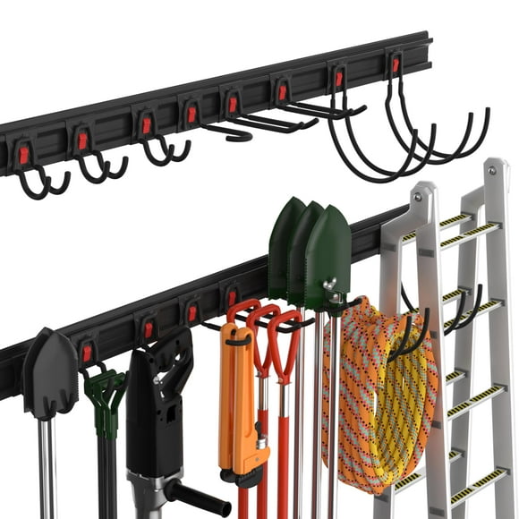 WORKPRO Garage Storage, Garden Tool Organizer Wall Mount 64 Inch with 8 Adjustable Hooks and Hangers, 4 Rails Steel Heavy Duty Tool Rack Holder