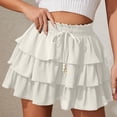 thumbnail image 4 of larppty Women's Multi-Layered Ruffle Skort with Beaded Drawstring - High Waisted Flowy Mini Skort for Country Concert, Golf, Tennis, Teen Girls & Casual Wear（White， L）, 4 of 6