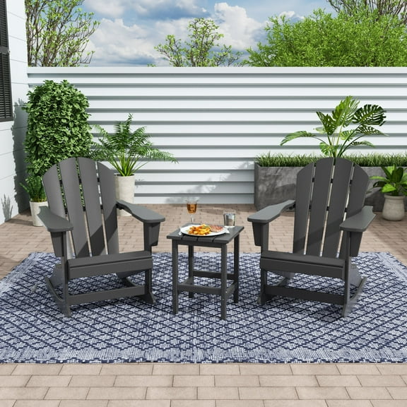 WestinTrends Malibu 3 Piece Outdoor Rocking Chair Set, All Weather Poly Lumber Porch Patio Adirondack Rocking Chair Set of 2 with Side Table, Gray