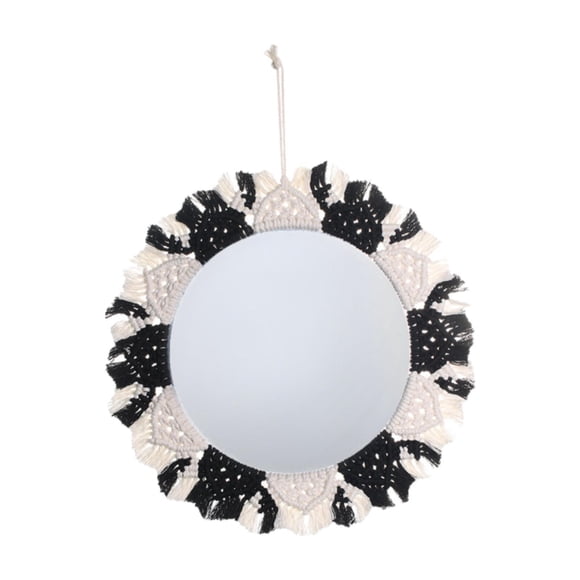 Luzkey Hanging Wall Mirror with Boho Fringe, Round Decorative Mirror for Apartment, Living Room, Bedroom, Home Decor Black White