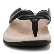 Vionic Women's Bella Braid Toe Post Sandal, Black Leather, 6, Medium