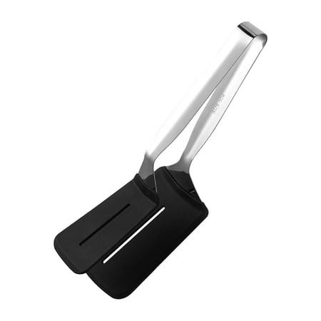 Stainless Steel Steak Clip Steak Clamp Anti Scald Handle Nonstick Silicone Kitchen Cooking Clamp Food Flipping for Egg BBQ Hamburger Black