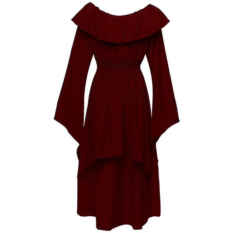 Mrat Renaissance Dress Women Costume Peasant Dress Medieval Costume Flare  Sleeve High Elastic Waisted Long Dress S-67 Wine M - Walmart.com