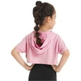 thumbnail image 2 of DPOIS Kids Girls Short Sleeve Hooded Crop Top T-shirt Hip Hop Dance Tops Pink 16, 2 of 7