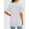thumbnail image 2 of Womens T Shirts V Neck Rolled Sleeve Pocket Summer Tops Casual Loose Basic Tee Shirts Trendy, 2 of 5