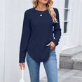 thumbnail image 2 of Fall Tops for Women 2025, Comdrip Tops for Women Long Sleeve Knit Crew Neck T Shirts Side Split Blosue Casual Loose Fit Fall Basic Tees Womens Long Sleeve Tops Navy M, 2 of 9
