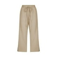 thumbnail image 5 of Women Spring And Summer Solid Color Pocket Drawstring And Linen Casual Loose Straight Slit Home Cropped Pants Women Pants Casual Summer Jogging Pants Women Womens plus Size Casual Pants Elastic Waist, 5 of 5
