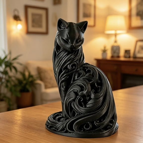 KGJQ Minimalist Elegant Cat Statue 3D Printed Feline Figurine Modern Desktop Ornament for Bedroom Living Room Office Desk Decor