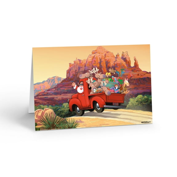Santa's Red Truck Christmas Card - 18 Boxed Western Christmas Cards & Envelopes