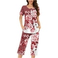 thumbnail image 5 of ICHUANYI Two Piece Set Women's Pajama Sets Short Sleeve Crewneck Print Tops Pants Set, 5 of 5