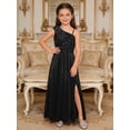 thumbnail image 5 of Hansber Girls Formal Dress One Shoulder Bow Sequin Slit Hem Birthday Party Dress Prom Pageant Ball Gowns Black 16, 5 of 7