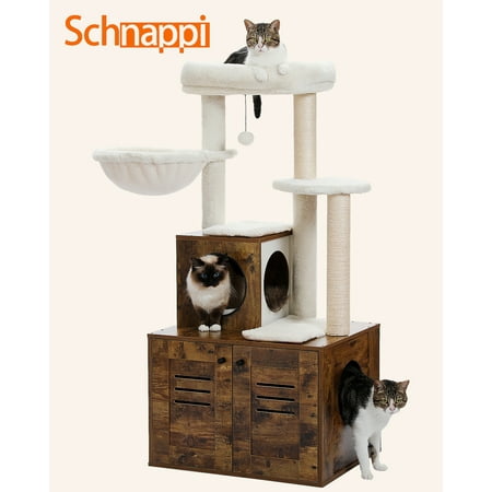 Schnappi 50" High Wood Cat Condo with Litter Box Included-Modern Cat Tree Brown