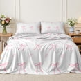 thumbnail image 4 of Flymme King Size 4 Piece Girls Sheet Set,Comfy Breathable Bed Sheets Set,Luxury Pink Bow Bedding for Women Bedroom Decor, 4 of 8