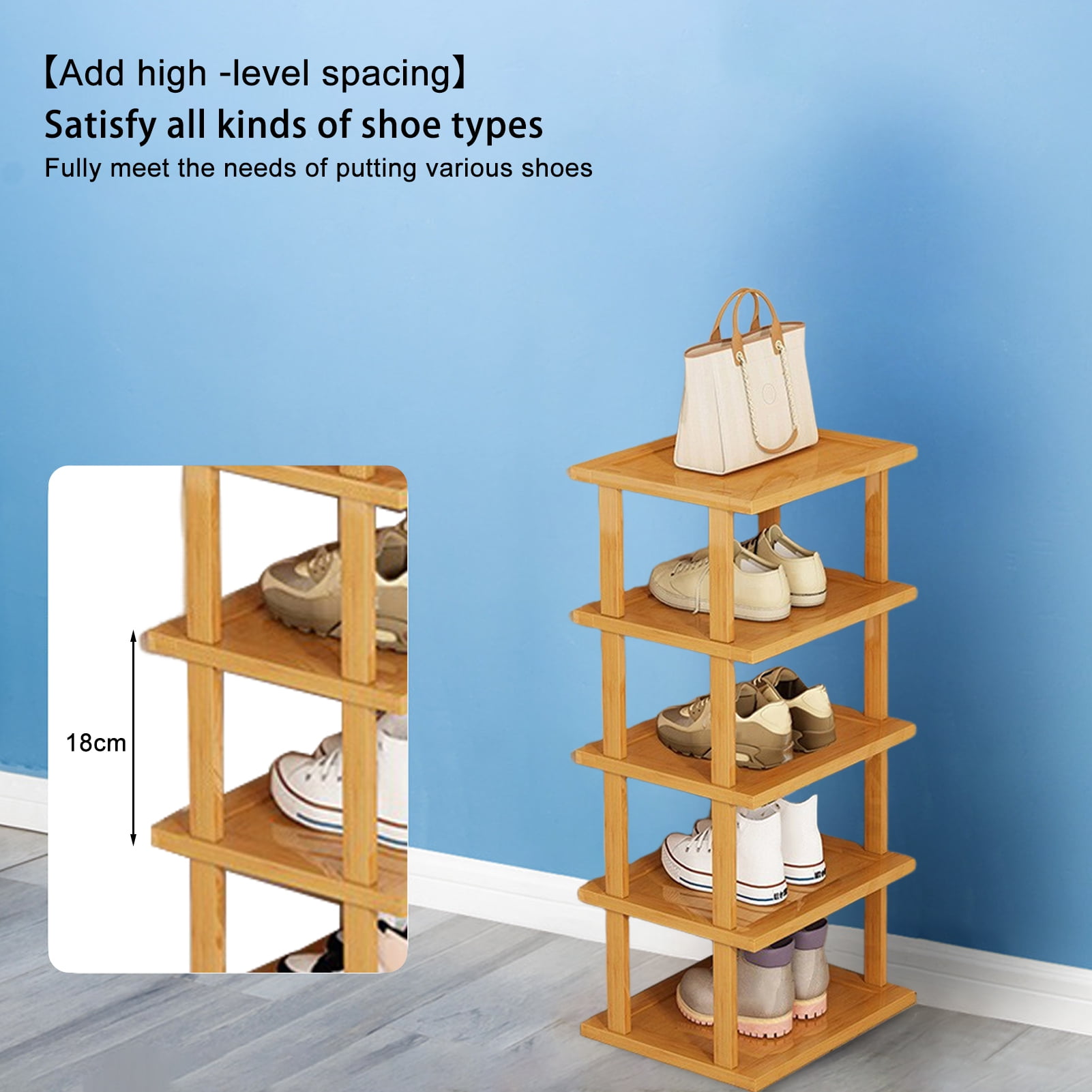 TidBay 5/7/8 Tiers Vertical Shoe Rack, Wood Narrow Shoe Rack, Small Shoe Organizer, Space Saving Corner Shoe Shelf, Tall Shoe Tower, Free Standing Shoe Rack for Entryway, Closet, No-Tool Need