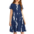 thumbnail image 4 of Sales Today Clearance kttectoa Casual A-Line Dress Teen Girls Tunic Dress Dress Round Neck Stripe Print Short Sleeve Dresses for Teen Girls Comfy Dress for Go to School 4-14Y, 4 of 7