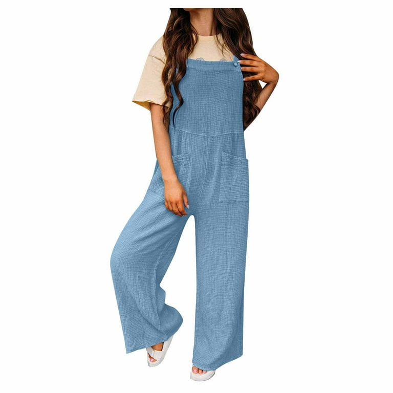 Women's Casual Sports Home Solid Color Loose Suspenders Pants