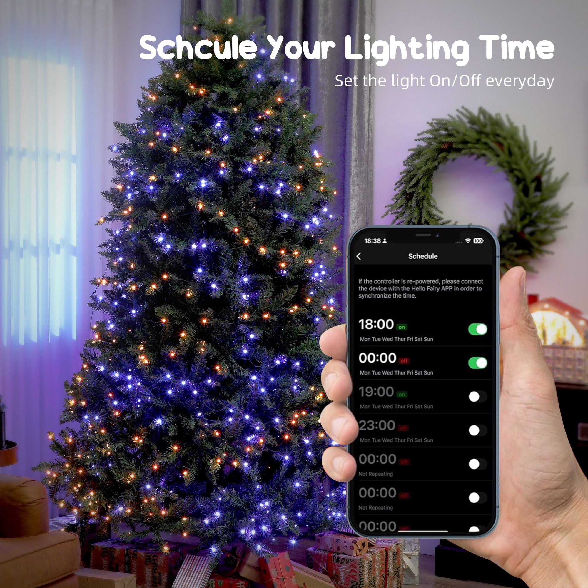 7.5 ft Prelit Christmas Tree with 698 Full-Spectrum LEDs, 2247 Tips, Smart App Control, Hinged Design, Indoor Holiday Decoration