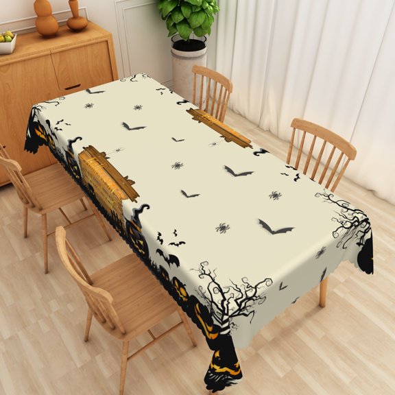 SUNOLIFE Halloween Tablecloth Rectangular Horror Pumpkins Table Cloth Cover 54x72 Inch