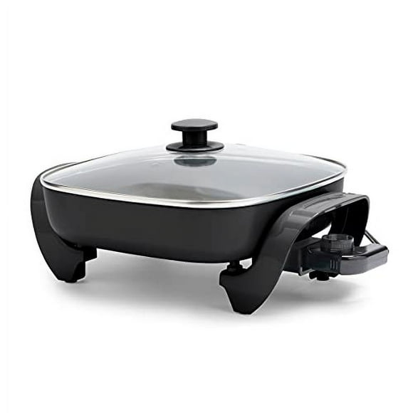 Greenlife Poêle Électrique Carrée 12 Pouces 5 Qt en Céramique Antiadhésive Saine avec Couvercle en Verre, Va au Lave-Vaisselle, Contrôle de Température Réglable, Sans PFAS, Noire
