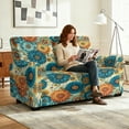 thumbnail image 2 of TSOVTHRID Boho Mandala Floral Print Reclining Loveseat Cover Stretch Love Seat Couch Covers with Elastic Bottom 6 Pieces Washable Reclining Loveseat Slipcover for Pets, 2 of 7