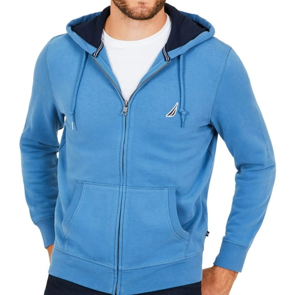 Nautica Mens Zip-Front Hooded Sweater, Blue, X-Small