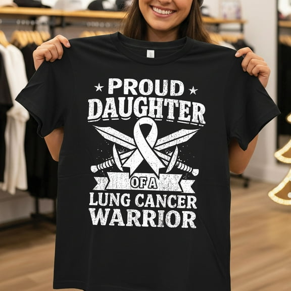 Proud Daughter of a Lung Cancer Warrior T‑Shirt - Awareness Awareness Tee, Gift for Daughter of Fighter